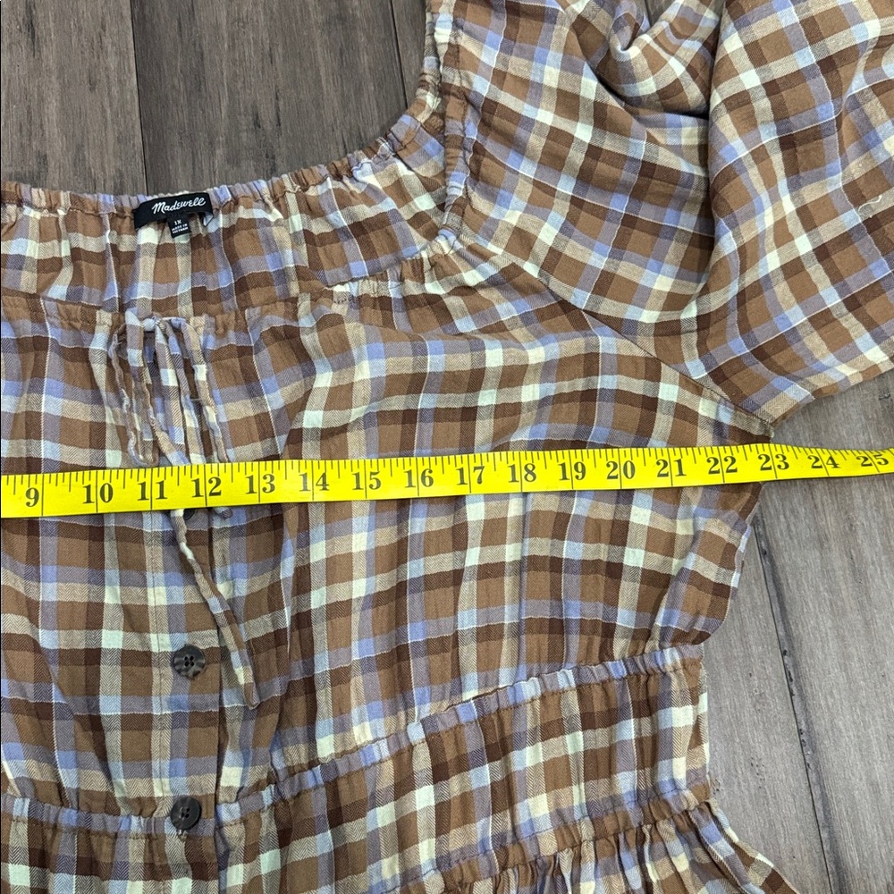 Madewell Gauze Sophia Midi Dress with 3/4‎ Sleeves flannel plaid nh280 - Picture 12 of 15